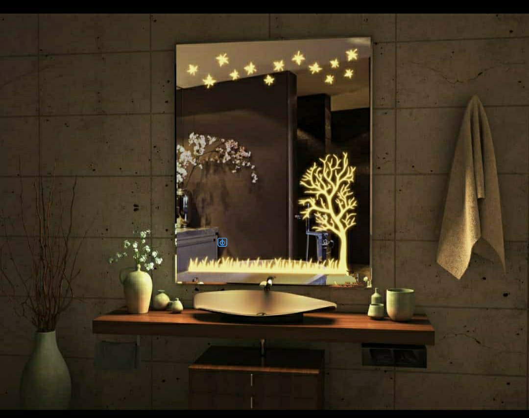 MT Smart Touch LED Mirror Size W18 x 24H Inch Yellow LED (Tree