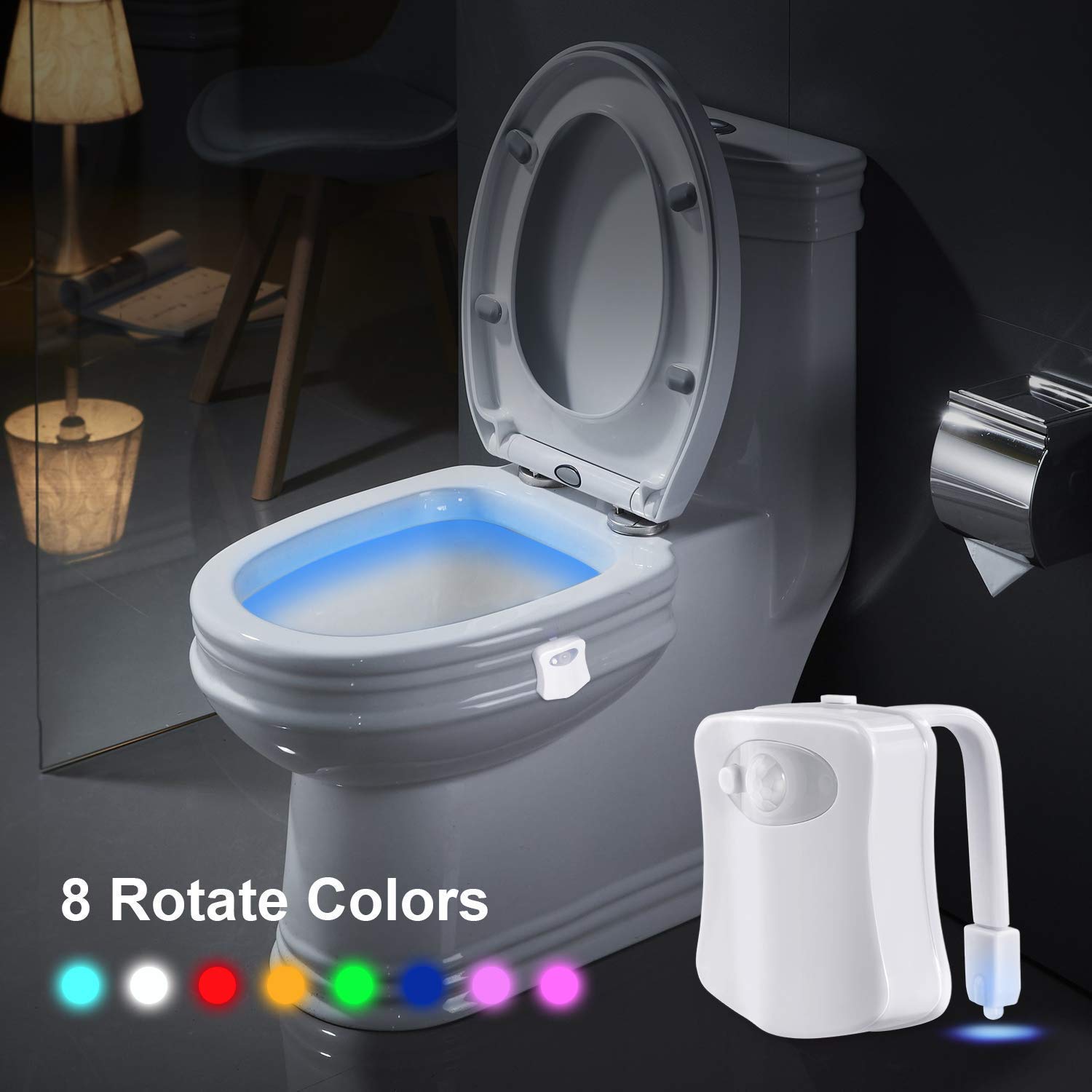 Gliving Toilet Night Light 8-Color Motion Sensor LED Night Lights Activated Detection Toilet Bowl LED Light for Bathroom Washroom Light Detection Fits Any