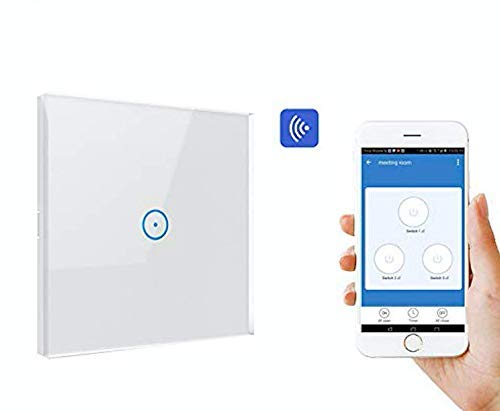 Light Blue USA Wifi-Wall-Switch WiFi Smart Wall Touch Light Switch Glass Panel Wireless Remote Control by Mobile App Anywhere